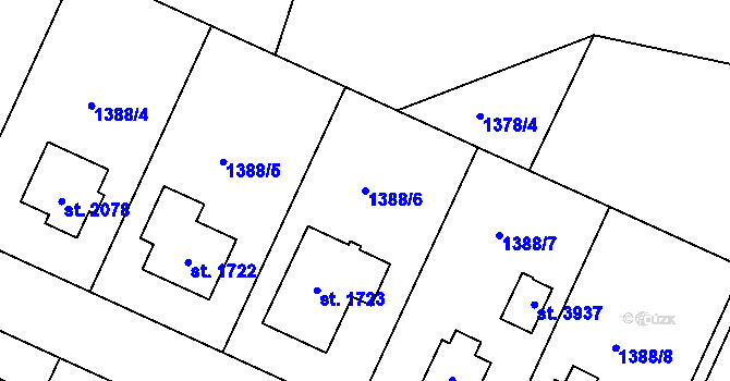 Parcela st. 1388/6 v KÚ Rožnov pod Radhoštěm, Katastrální mapa