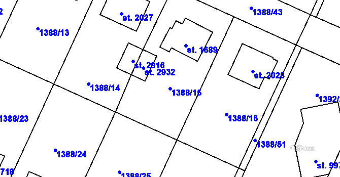 Parcela st. 1388/15 v KÚ Rožnov pod Radhoštěm, Katastrální mapa