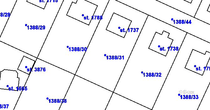 Parcela st. 1388/31 v KÚ Rožnov pod Radhoštěm, Katastrální mapa