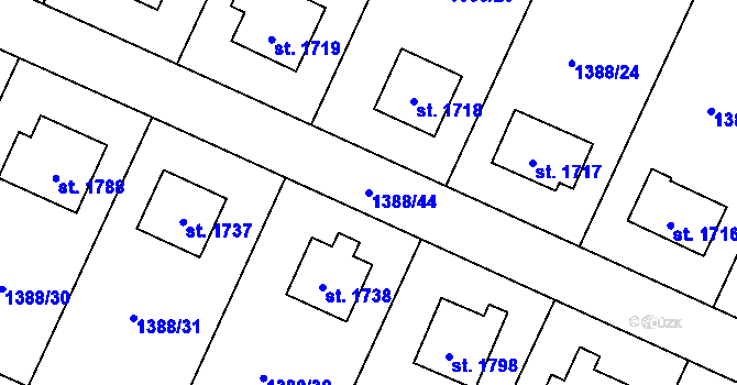 Parcela st. 1388/44 v KÚ Rožnov pod Radhoštěm, Katastrální mapa