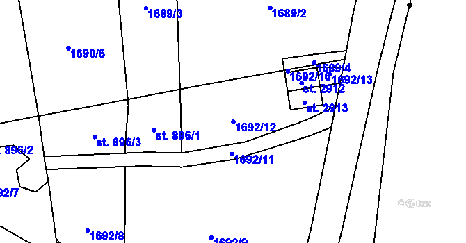 Parcela st. 1692/12 v KÚ Rožnov pod Radhoštěm, Katastrální mapa