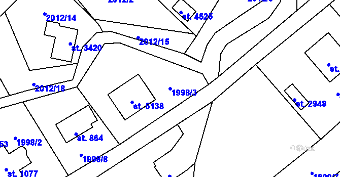 Parcela st. 1998/3 v KÚ Rožnov pod Radhoštěm, Katastrální mapa