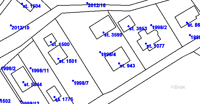 Parcela st. 1998/4 v KÚ Rožnov pod Radhoštěm, Katastrální mapa
