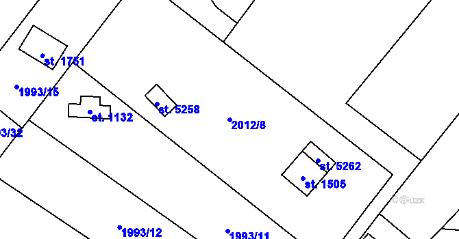 Parcela st. 2012/8 v KÚ Rožnov pod Radhoštěm, Katastrální mapa