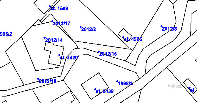Parcela st. 2012/15 v KÚ Rožnov pod Radhoštěm, Katastrální mapa