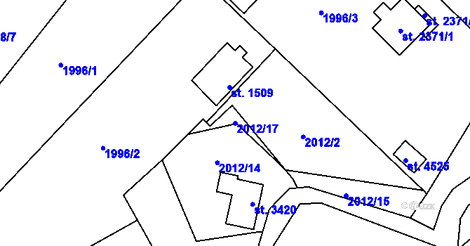 Parcela st. 2012/17 v KÚ Rožnov pod Radhoštěm, Katastrální mapa