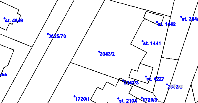 Parcela st. 2043/2 v KÚ Rožnov pod Radhoštěm, Katastrální mapa