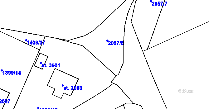 Parcela st. 2057/5 v KÚ Rožnov pod Radhoštěm, Katastrální mapa