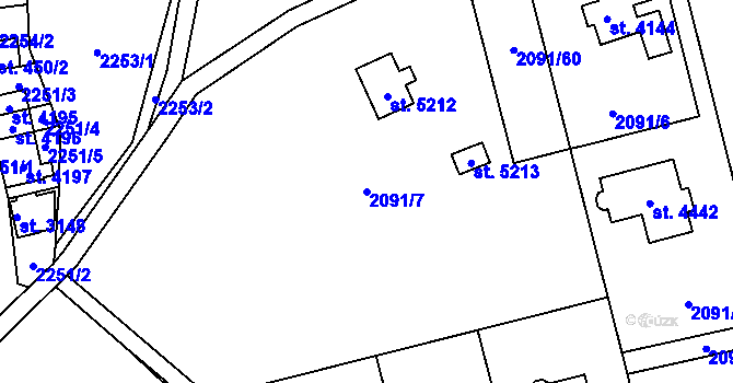 Parcela st. 2091/7 v KÚ Rožnov pod Radhoštěm, Katastrální mapa