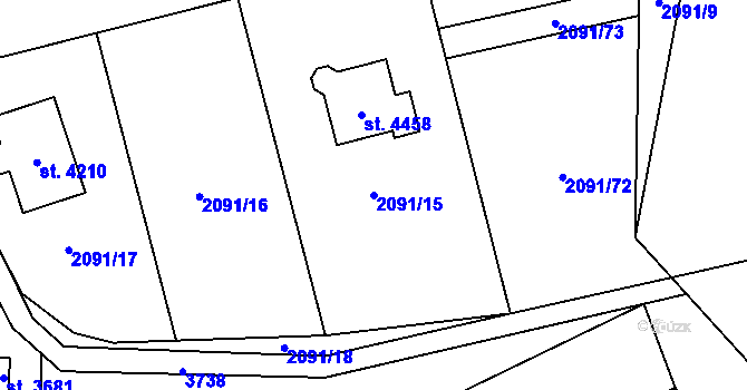Parcela st. 2091/15 v KÚ Rožnov pod Radhoštěm, Katastrální mapa