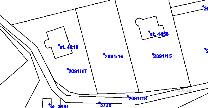 Parcela st. 2091/16 v KÚ Rožnov pod Radhoštěm, Katastrální mapa