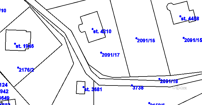 Parcela st. 2091/17 v KÚ Rožnov pod Radhoštěm, Katastrální mapa