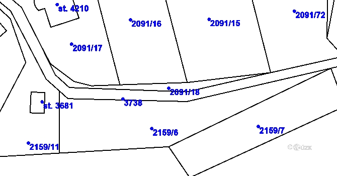 Parcela st. 2091/18 v KÚ Rožnov pod Radhoštěm, Katastrální mapa