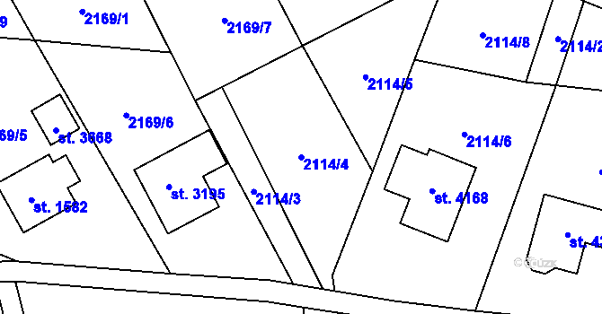 Parcela st. 2114/4 v KÚ Rožnov pod Radhoštěm, Katastrální mapa