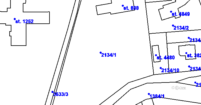 Parcela st. 2134/1 v KÚ Rožnov pod Radhoštěm, Katastrální mapa