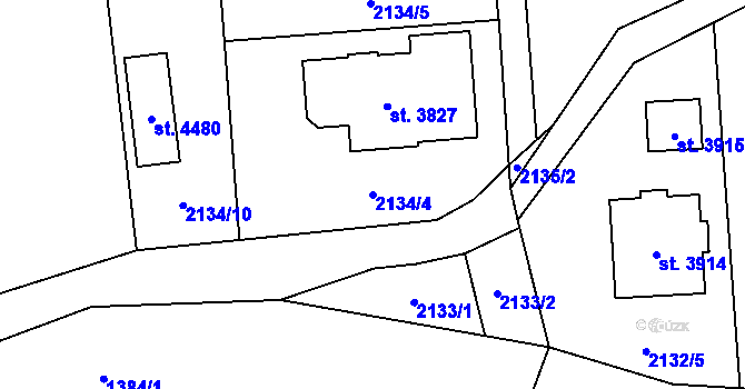 Parcela st. 2134/4 v KÚ Rožnov pod Radhoštěm, Katastrální mapa