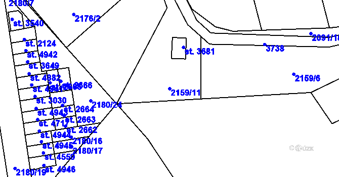 Parcela st. 2159/11 v KÚ Rožnov pod Radhoštěm, Katastrální mapa