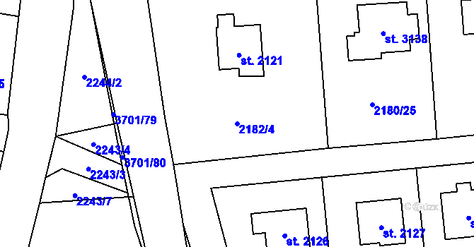 Parcela st. 2182/4 v KÚ Rožnov pod Radhoštěm, Katastrální mapa