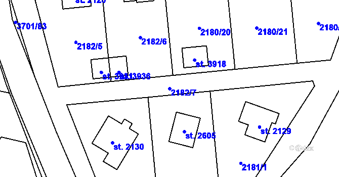 Parcela st. 2182/7 v KÚ Rožnov pod Radhoštěm, Katastrální mapa