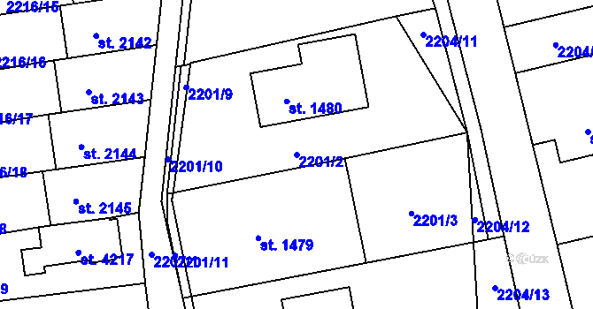 Parcela st. 2201/2 v KÚ Rožnov pod Radhoštěm, Katastrální mapa