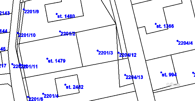 Parcela st. 2201/3 v KÚ Rožnov pod Radhoštěm, Katastrální mapa
