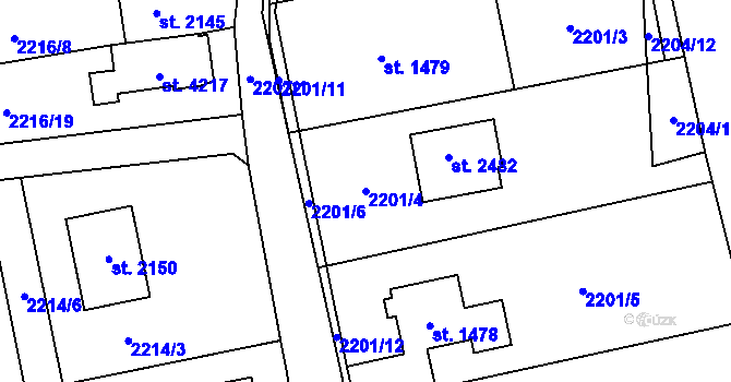 Parcela st. 2201/4 v KÚ Rožnov pod Radhoštěm, Katastrální mapa