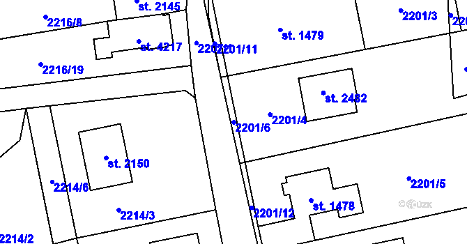 Parcela st. 2201/6 v KÚ Rožnov pod Radhoštěm, Katastrální mapa