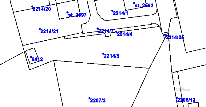 Parcela st. 2214/5 v KÚ Rožnov pod Radhoštěm, Katastrální mapa