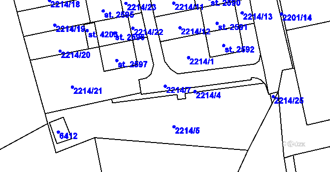 Parcela st. 2214/7 v KÚ Rožnov pod Radhoštěm, Katastrální mapa