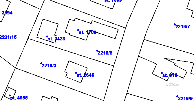Parcela st. 2218/6 v KÚ Rožnov pod Radhoštěm, Katastrální mapa