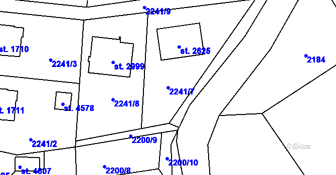 Parcela st. 2241/7 v KÚ Rožnov pod Radhoštěm, Katastrální mapa