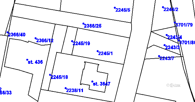 Parcela st. 2245/1 v KÚ Rožnov pod Radhoštěm, Katastrální mapa