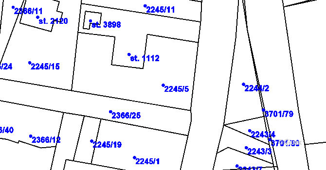 Parcela st. 2245/5 v KÚ Rožnov pod Radhoštěm, Katastrální mapa