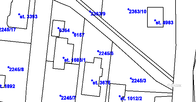 Parcela st. 2245/6 v KÚ Rožnov pod Radhoštěm, Katastrální mapa