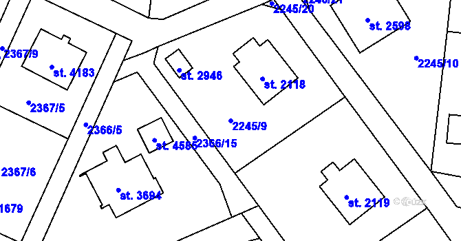 Parcela st. 2245/9 v KÚ Rožnov pod Radhoštěm, Katastrální mapa