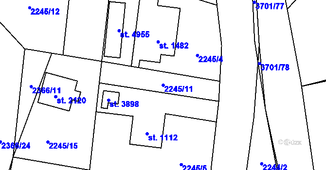 Parcela st. 2245/11 v KÚ Rožnov pod Radhoštěm, Katastrální mapa