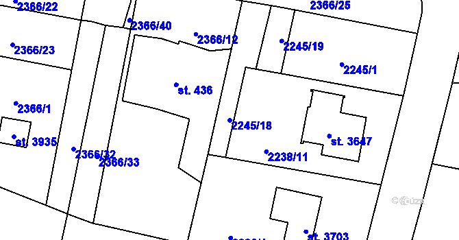 Parcela st. 2245/18 v KÚ Rožnov pod Radhoštěm, Katastrální mapa