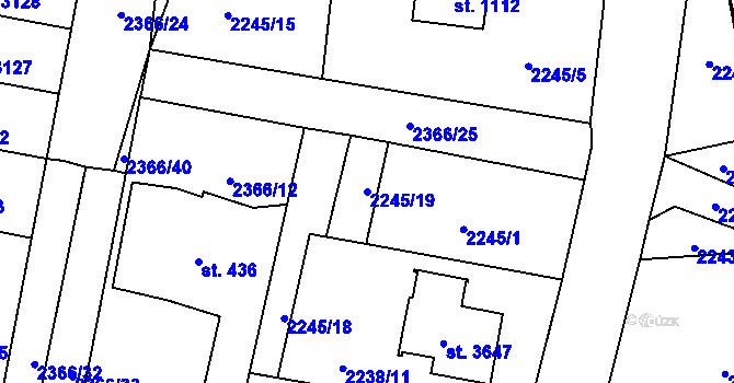 Parcela st. 2245/19 v KÚ Rožnov pod Radhoštěm, Katastrální mapa