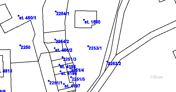 Parcela st. 2253/1 v KÚ Rožnov pod Radhoštěm, Katastrální mapa