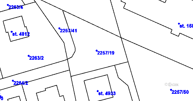 Parcela st. 2257/19 v KÚ Rožnov pod Radhoštěm, Katastrální mapa