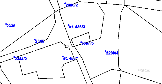 Parcela st. 2280/2 v KÚ Rožnov pod Radhoštěm, Katastrální mapa