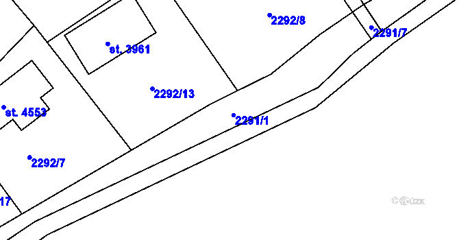 Parcela st. 2291/1 v KÚ Rožnov pod Radhoštěm, Katastrální mapa