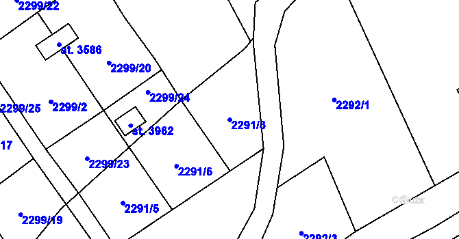 Parcela st. 2291/3 v KÚ Rožnov pod Radhoštěm, Katastrální mapa