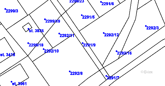 Parcela st. 2291/9 v KÚ Rožnov pod Radhoštěm, Katastrální mapa