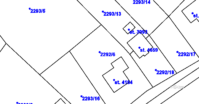 Parcela st. 2292/6 v KÚ Rožnov pod Radhoštěm, Katastrální mapa