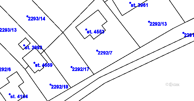Parcela st. 2292/7 v KÚ Rožnov pod Radhoštěm, Katastrální mapa