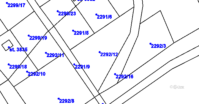 Parcela st. 2292/12 v KÚ Rožnov pod Radhoštěm, Katastrální mapa