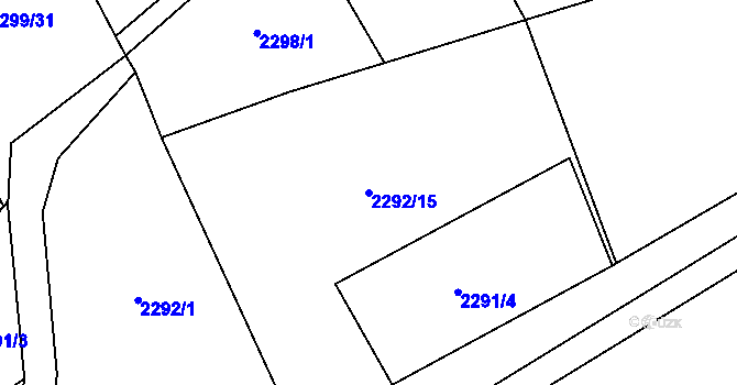 Parcela st. 2292/15 v KÚ Rožnov pod Radhoštěm, Katastrální mapa