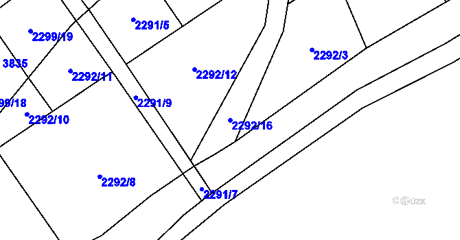 Parcela st. 2292/16 v KÚ Rožnov pod Radhoštěm, Katastrální mapa