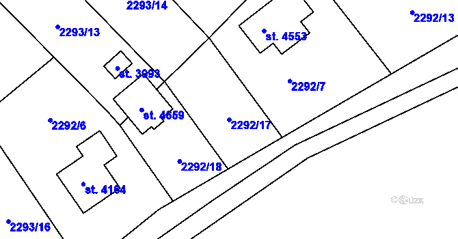Parcela st. 2292/17 v KÚ Rožnov pod Radhoštěm, Katastrální mapa